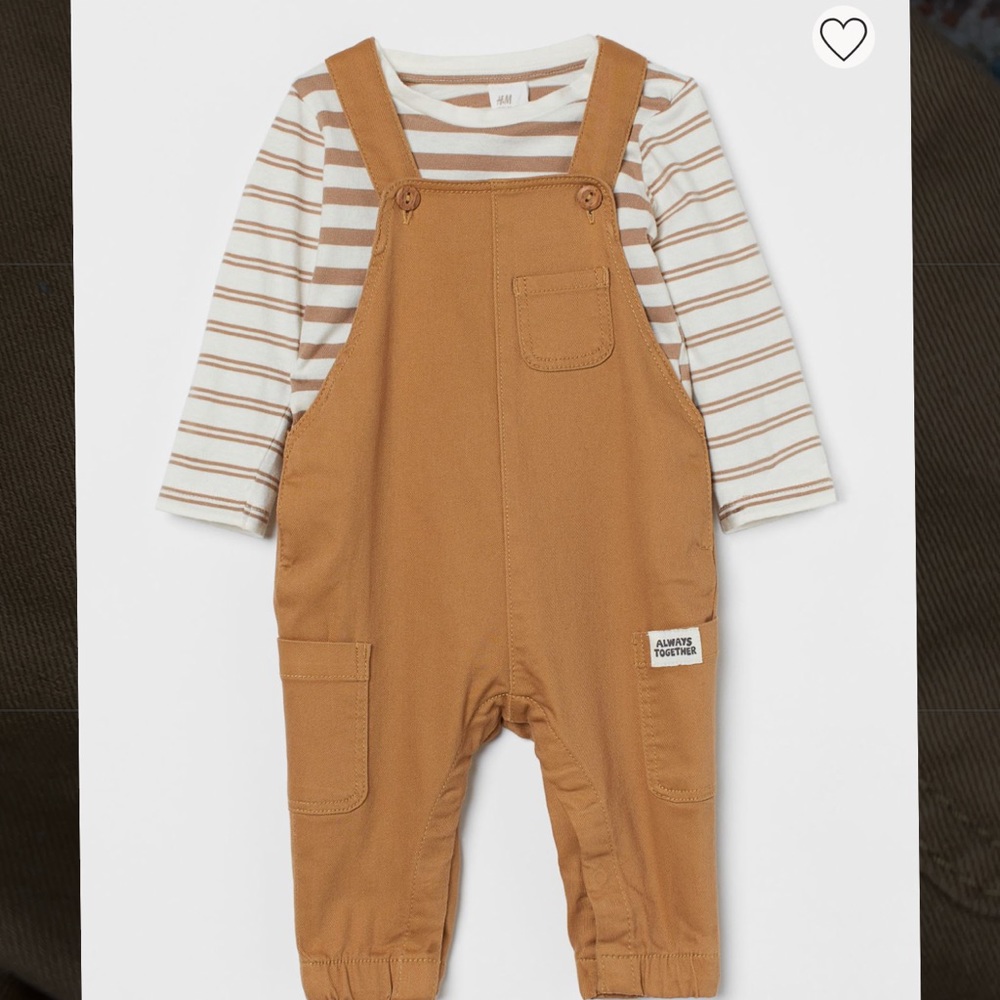 H&M 2 piece set, coveralls and shirt set 12-18 months